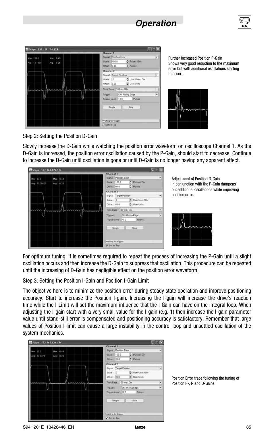 Operation | Lenze E94P PositionServo with MVOB User Manual | Page 87 / 102