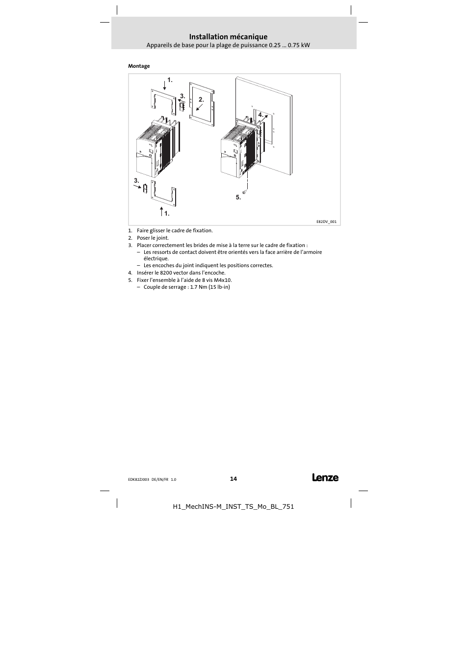 Installation mécanique | Lenze E82ZJ00x User Manual | Page 14 / 18