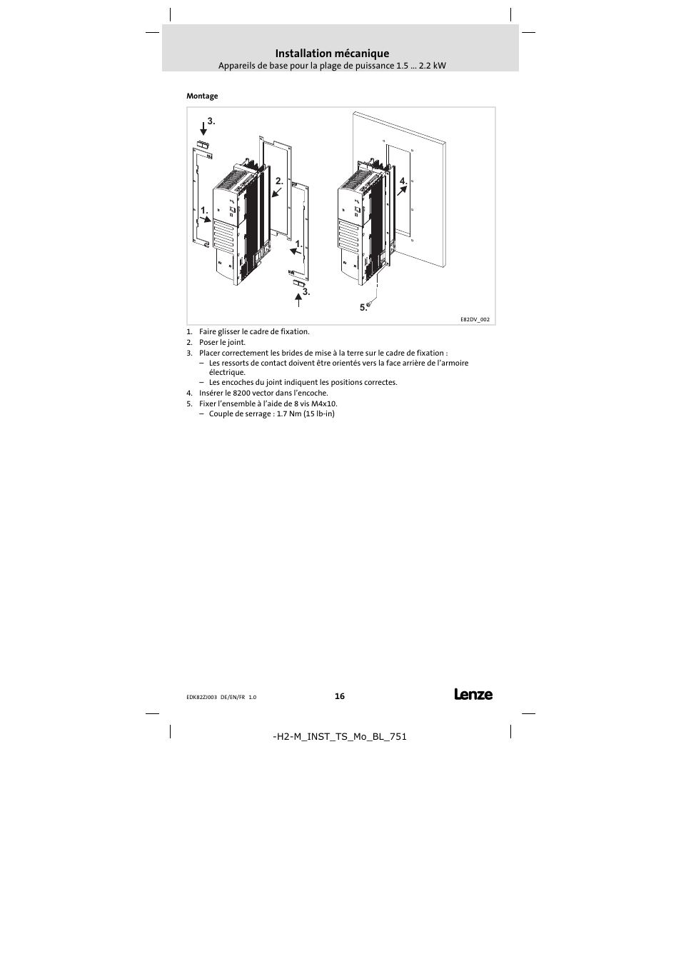 Installation mécanique | Lenze E82ZJ00x User Manual | Page 16 / 18