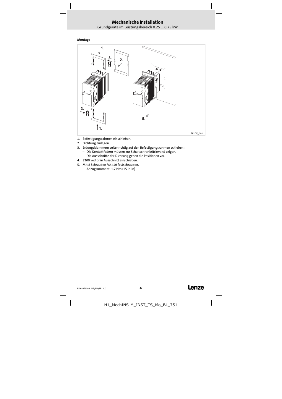 Mechanische installation | Lenze E82ZJ00x User Manual | Page 4 / 18