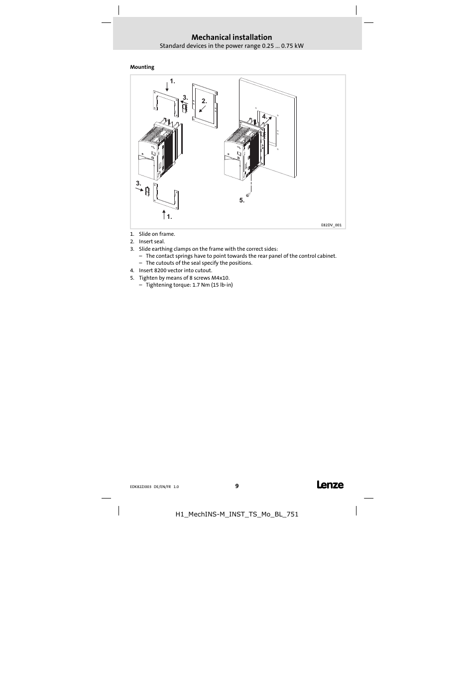 Mechanical installation | Lenze E82ZJ00x User Manual | Page 9 / 18