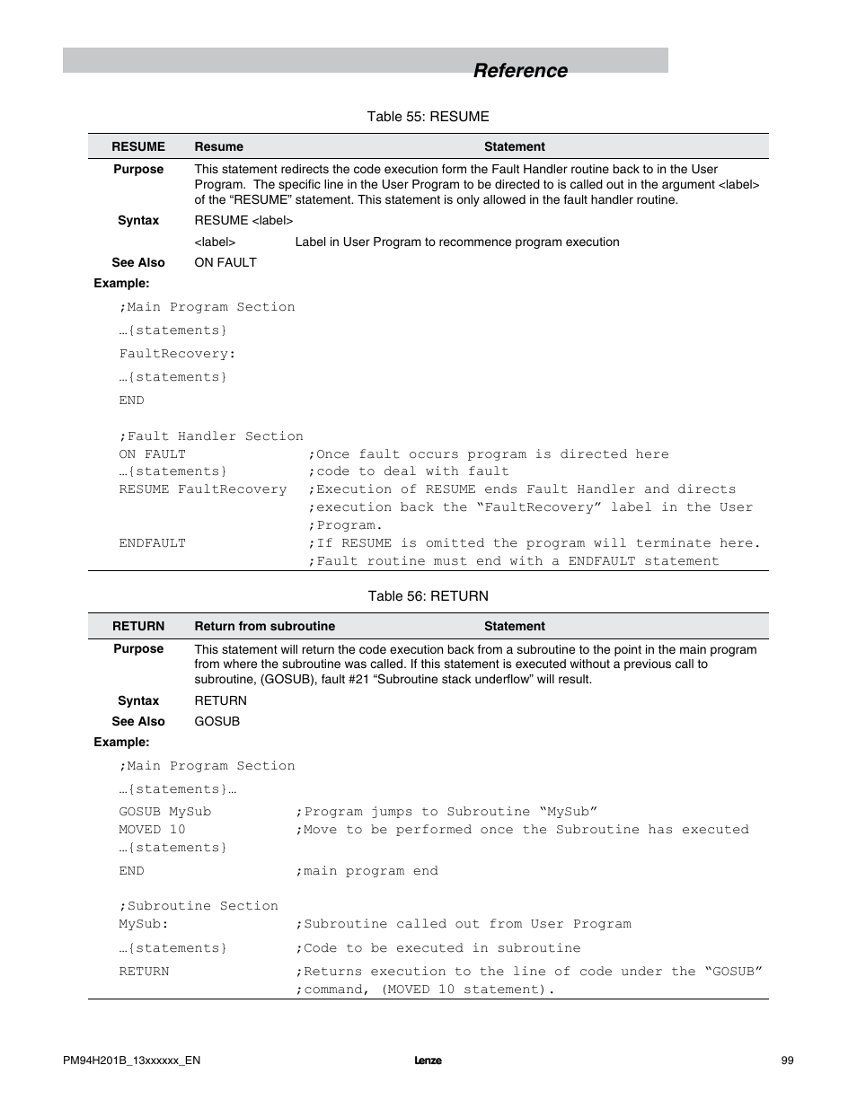 Reference | Lenze E94P PositionServo with MVOB User Manual | Page 101 / 140