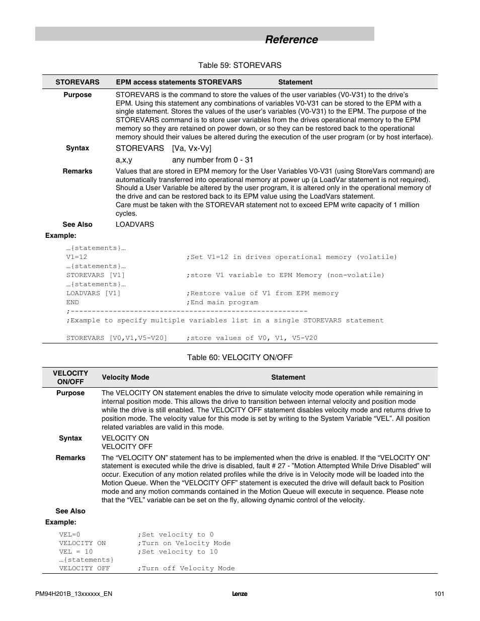 Reference | Lenze E94P PositionServo with MVOB User Manual | Page 103 / 140