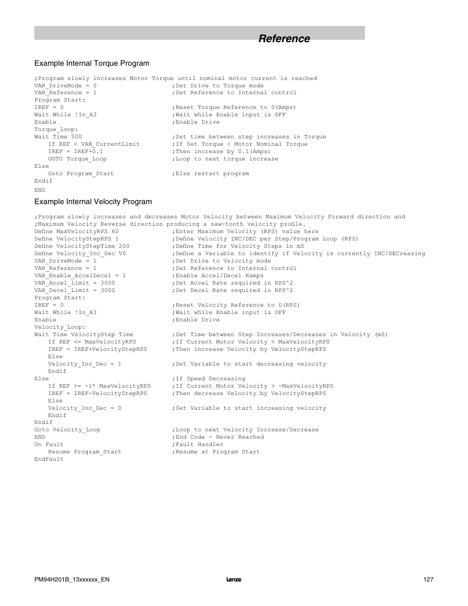 Reference | Lenze E94P PositionServo with MVOB User Manual | Page 129 / 140
