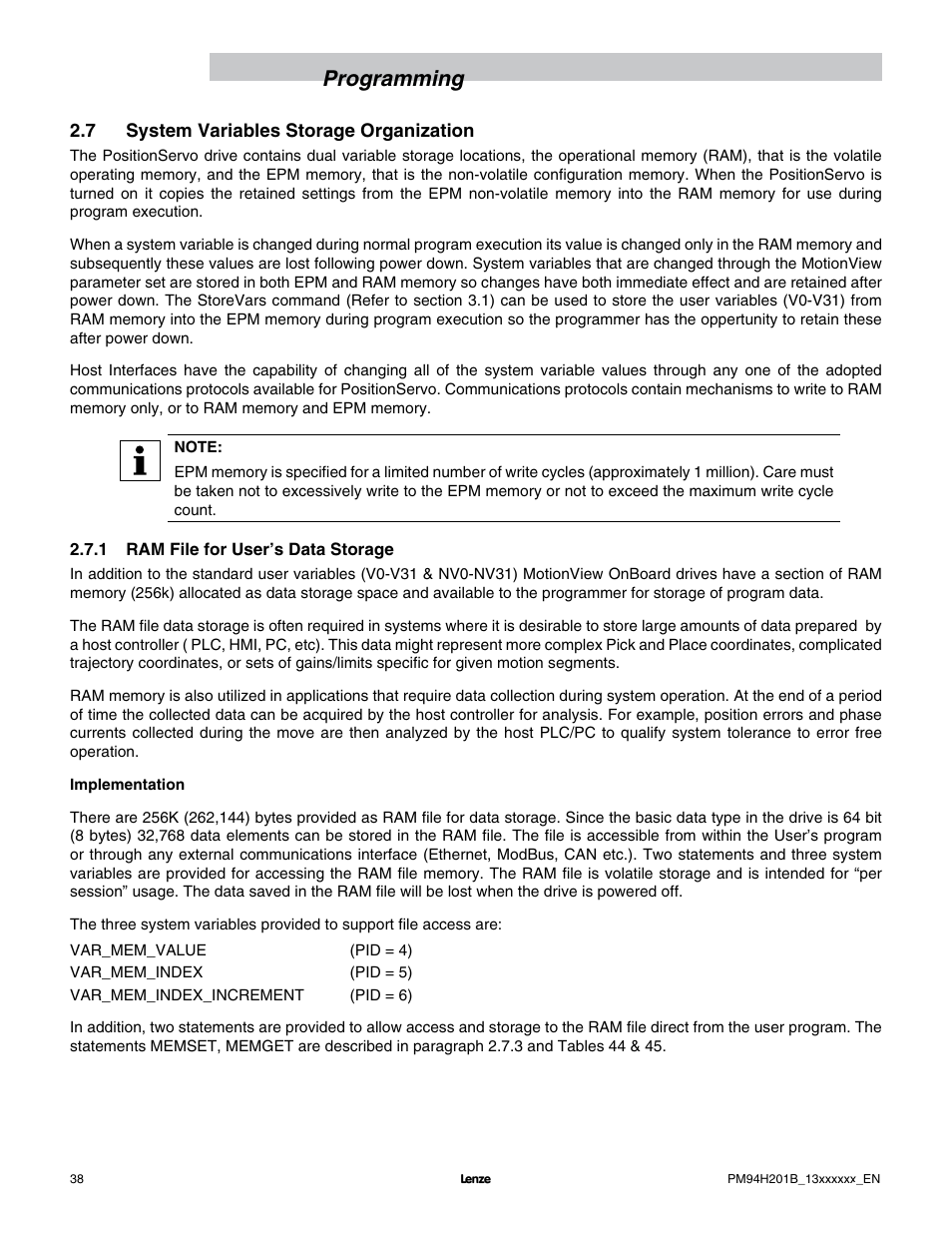 Programming | Lenze E94P PositionServo with MVOB User Manual | Page 40 / 140