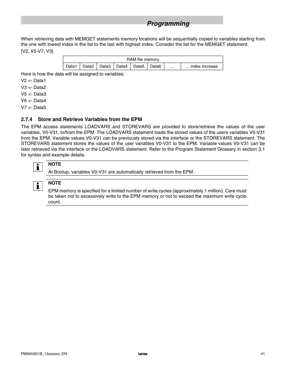 Programming | Lenze E94P PositionServo with MVOB User Manual | Page 43 / 140