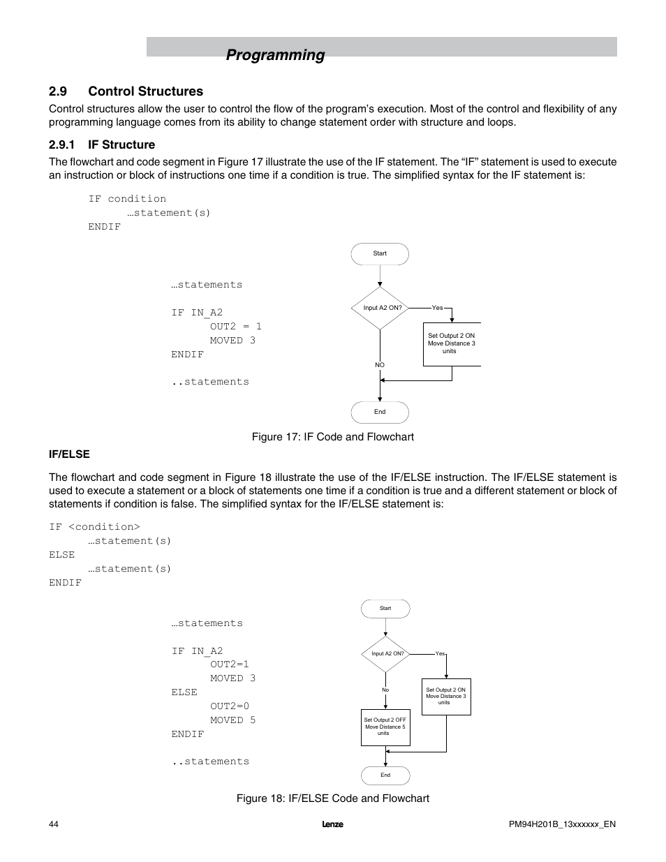 Programming, 9 control structures, 1 if structure | Lenze E94P PositionServo with MVOB User Manual | Page 46 / 140