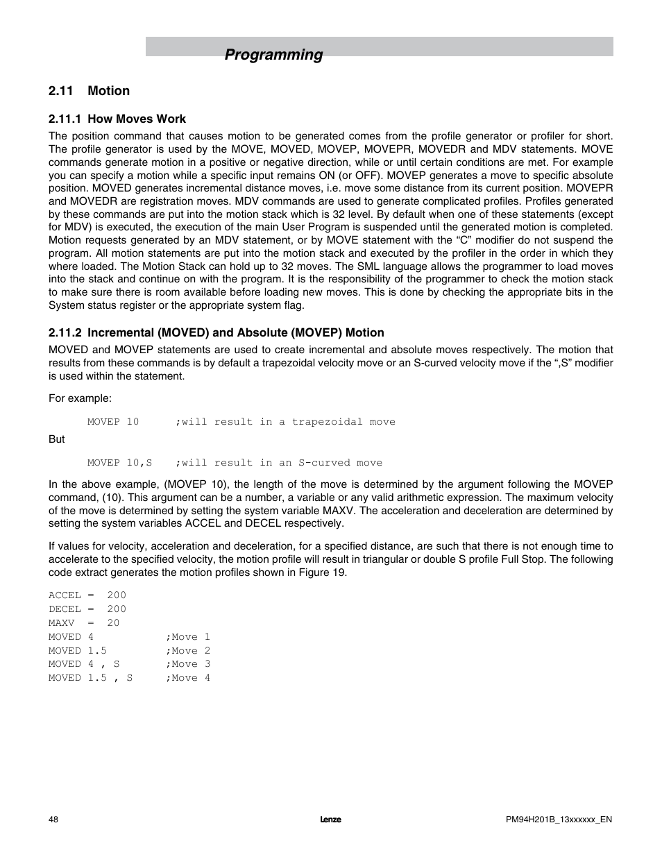 Programming | Lenze E94P PositionServo with MVOB User Manual | Page 50 / 140