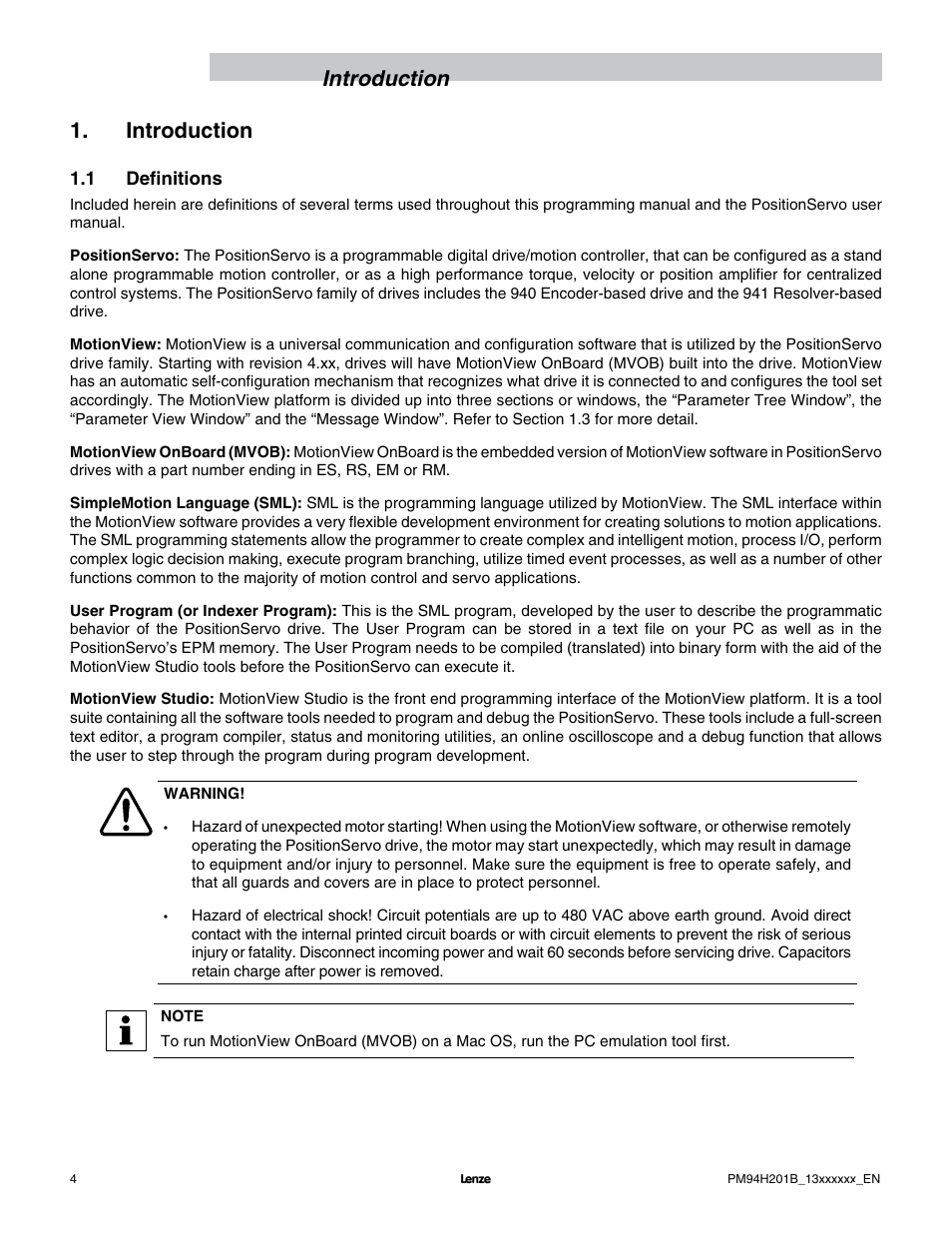 Introduction 1. introduction | Lenze E94P PositionServo with MVOB User Manual | Page 6 / 140