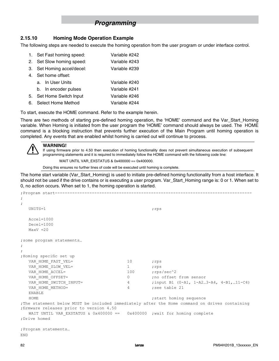 Programming | Lenze E94P PositionServo with MVOB User Manual | Page 84 / 140