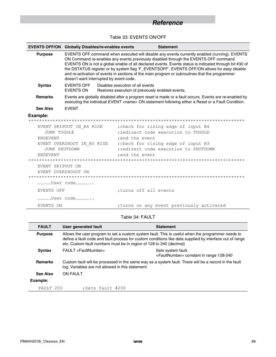 Reference | Lenze E94P PositionServo with MVOB User Manual | Page 91 / 140