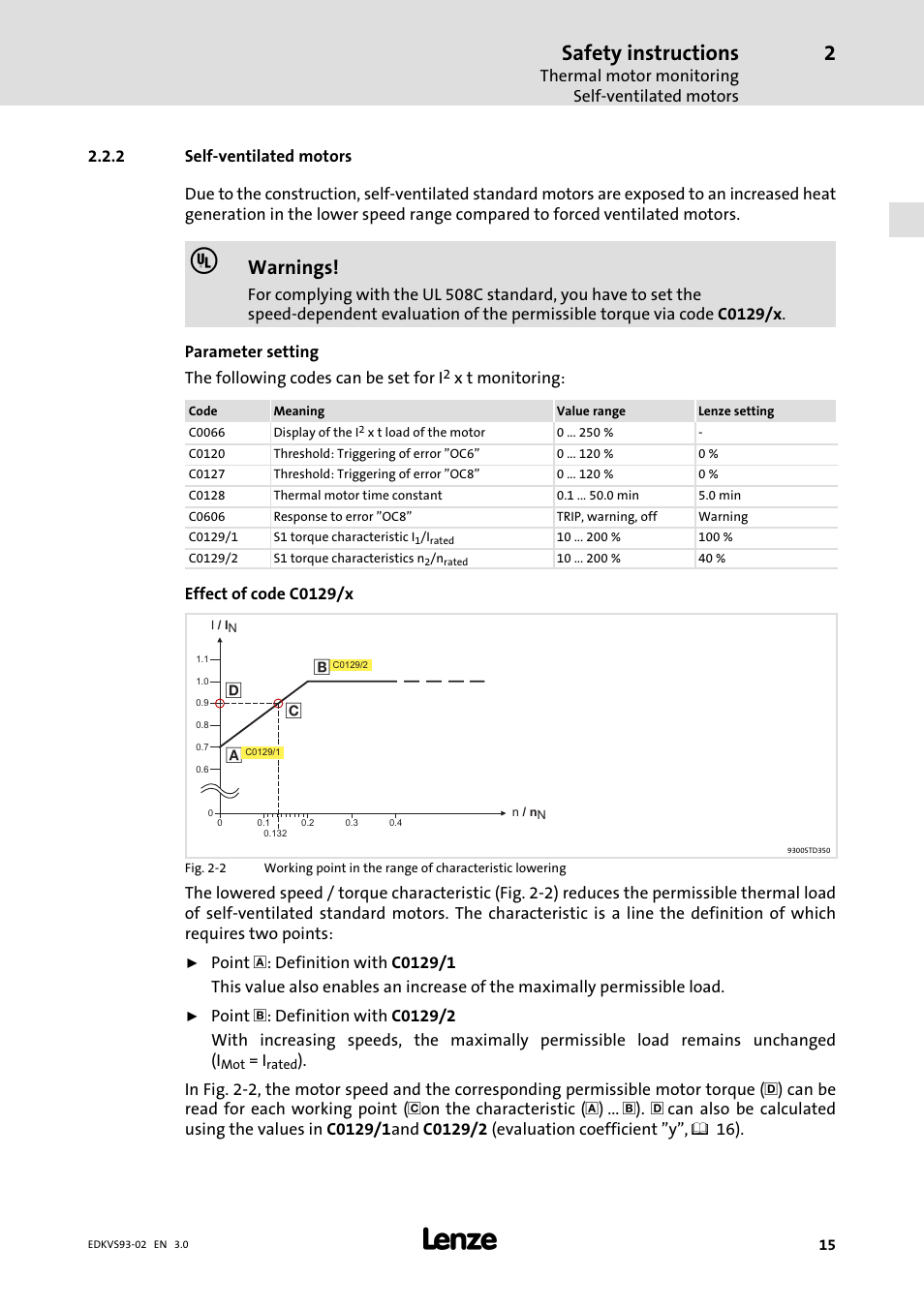 Self-ventilated motors, Self−ventilated motors, Safety instructions | Warnings | Lenze EVS93xx User Manual | Page 15 / 46