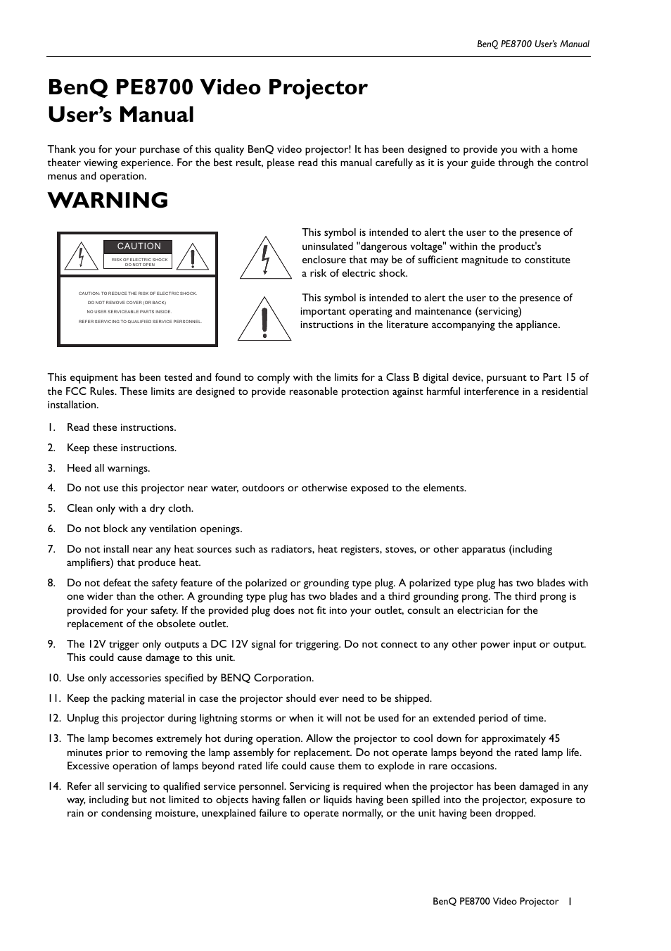 BenQ PE8700 User Manual | 27 pages
