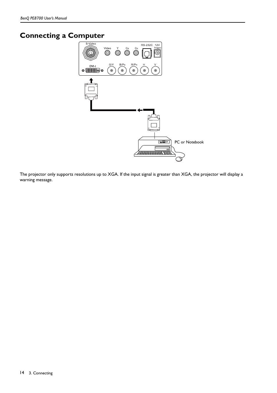 Connecting a computer | BenQ PE8700 User Manual | Page 14 / 27