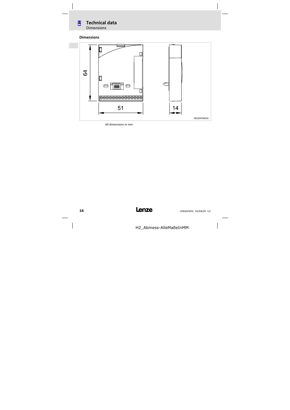 Dimensions | Lenze E82ZAFSC001 User Manual | Page 34 / 65