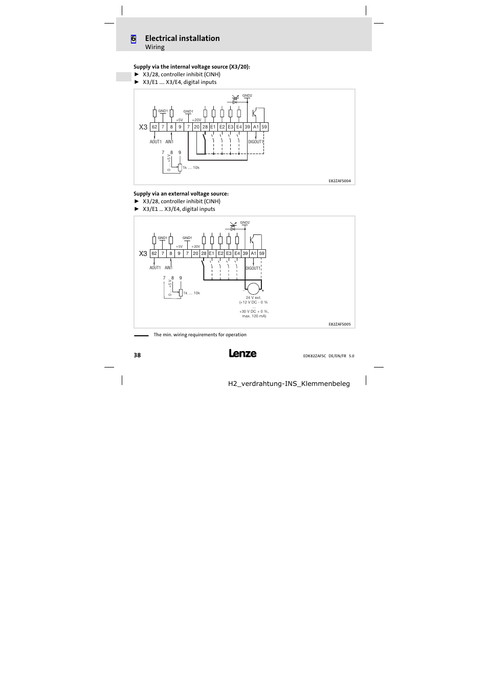 6electrical installation | Lenze E82ZAFSC001 User Manual | Page 38 / 65