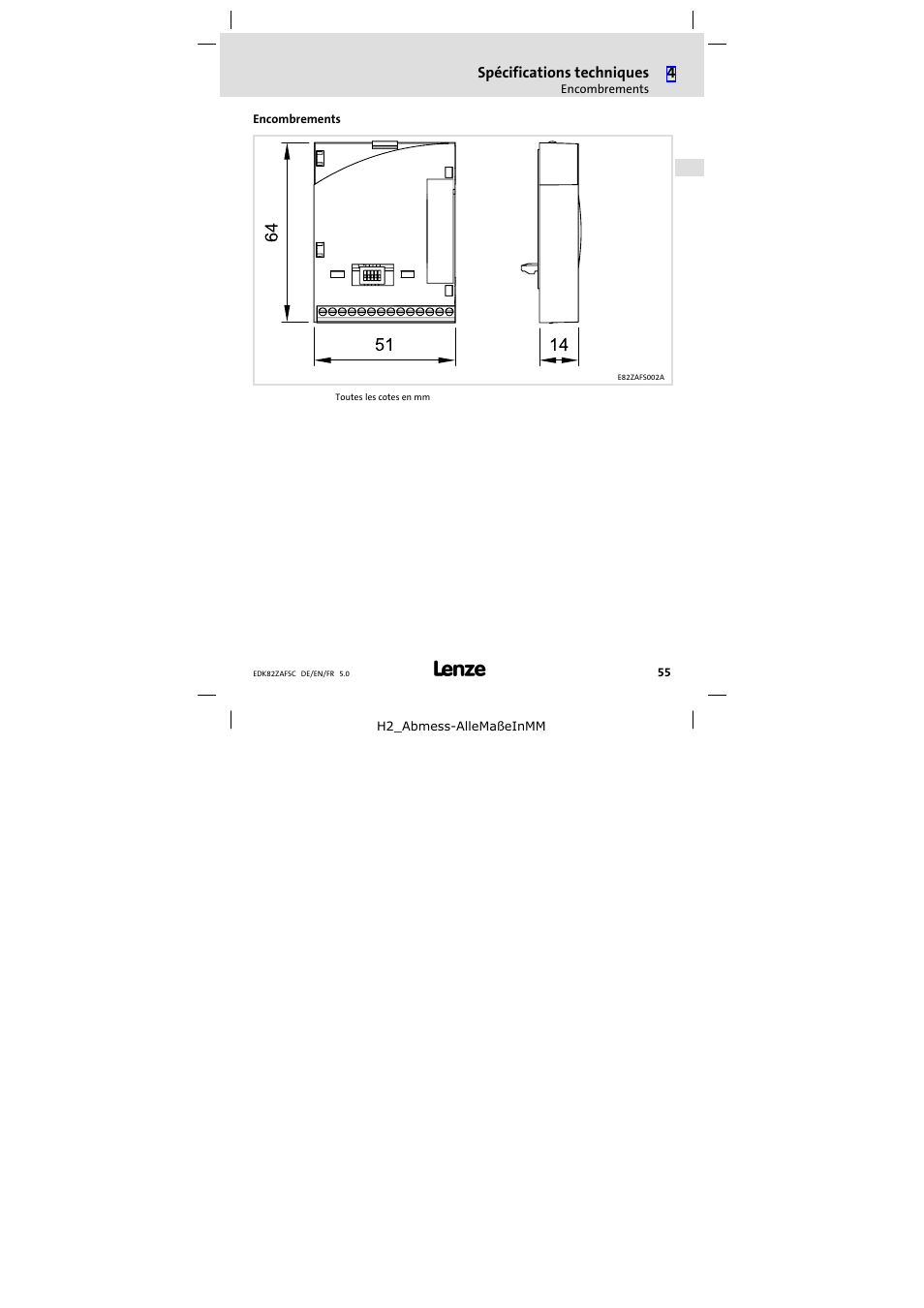 Encombrements | Lenze E82ZAFSC001 User Manual | Page 55 / 65