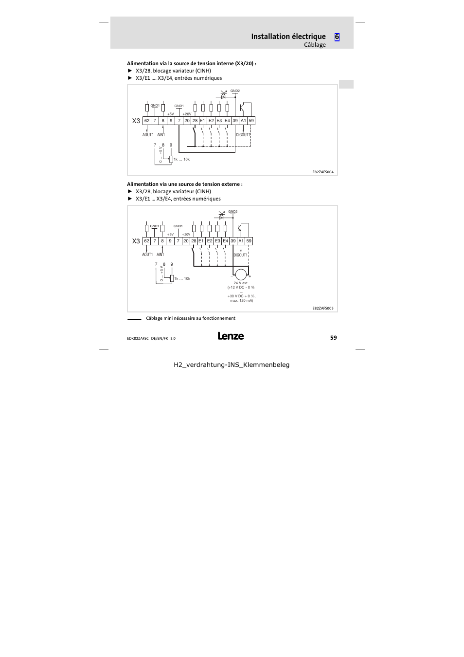 Installation électrique | Lenze E82ZAFSC001 User Manual | Page 59 / 65