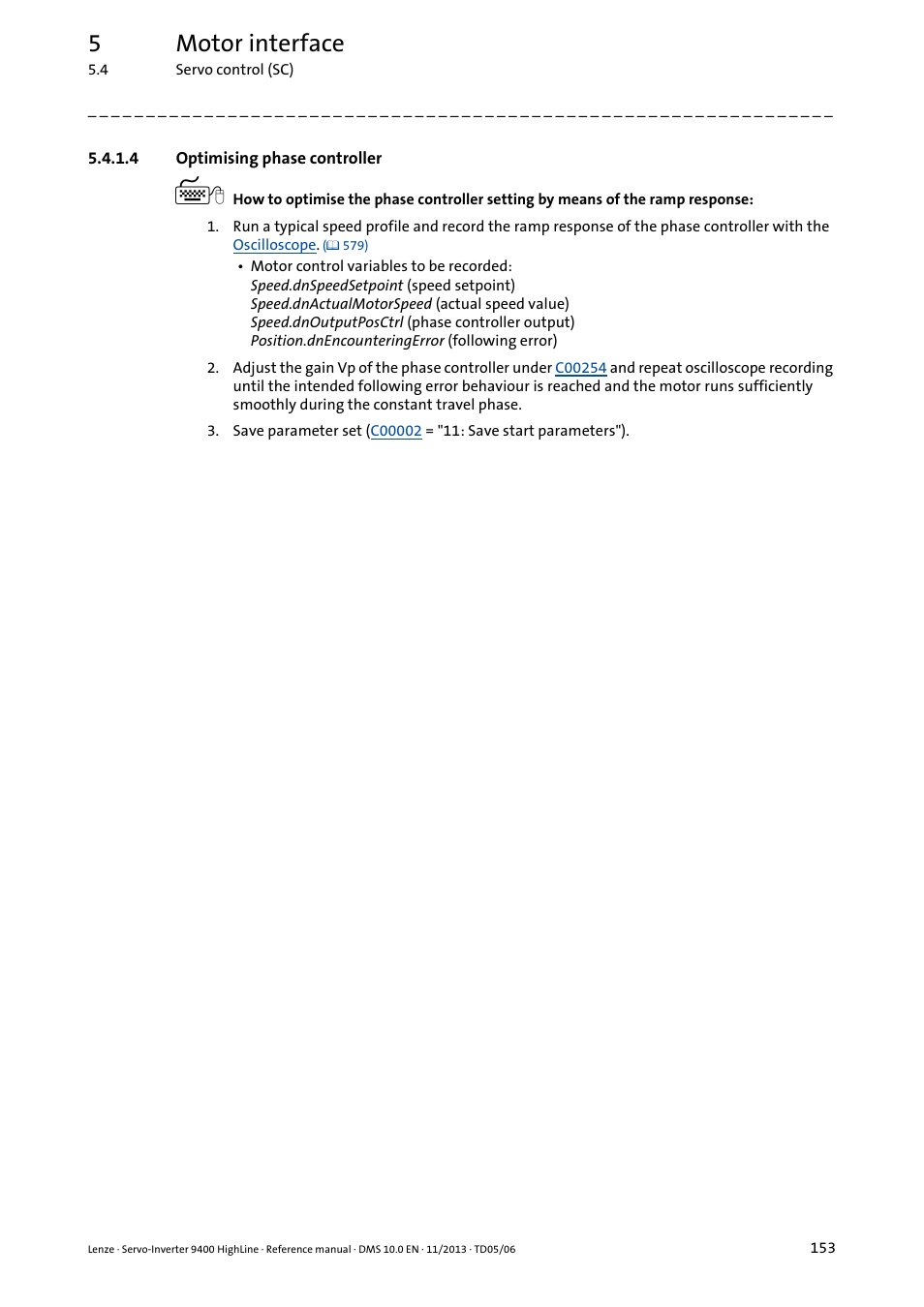 4 optimising phase controller, Optimising phase controller, 5motor interface | Lenze 9400 User Manual | Page 153 / 954