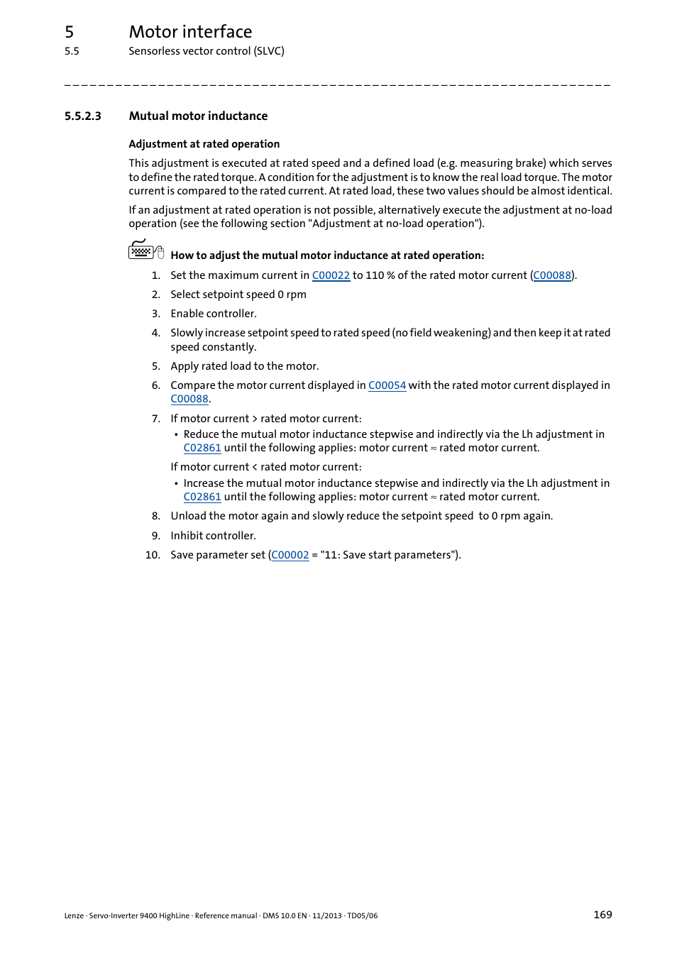 3 mutual motor inductance, 5motor interface | Lenze 9400 User Manual | Page 169 / 954