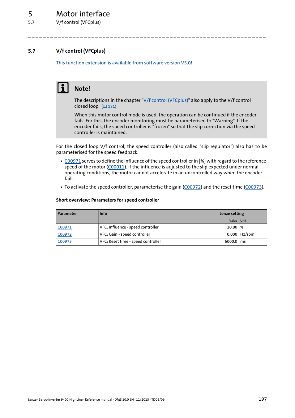 7 v/f control (vfcplus), V/f control (vfcplus), V/f control (vfcplus) ( 197) | 5motor interface | Lenze 9400 User Manual | Page 197 / 954