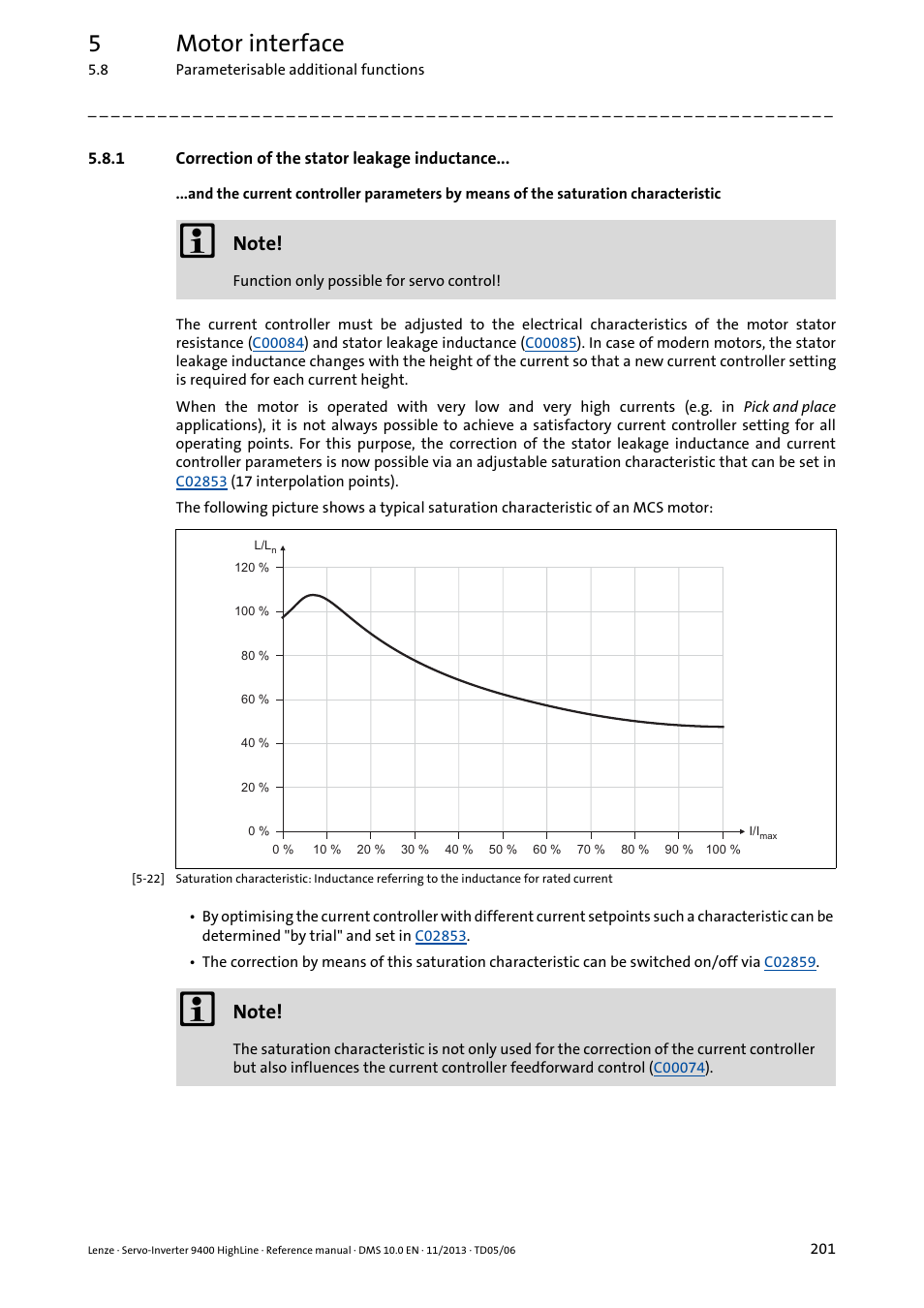 1 correction of the stator leakage inductance, Correction of the stator leakage inductance, Correction | Of the stator leakage inductance, 5motor interface | Lenze 9400 User Manual | Page 201 / 954