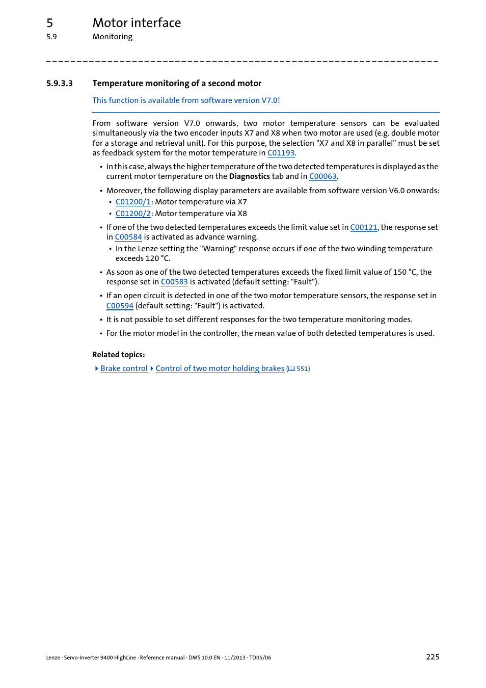 3 temperature monitoring of a second motor, 5motor interface | Lenze 9400 User Manual | Page 225 / 954