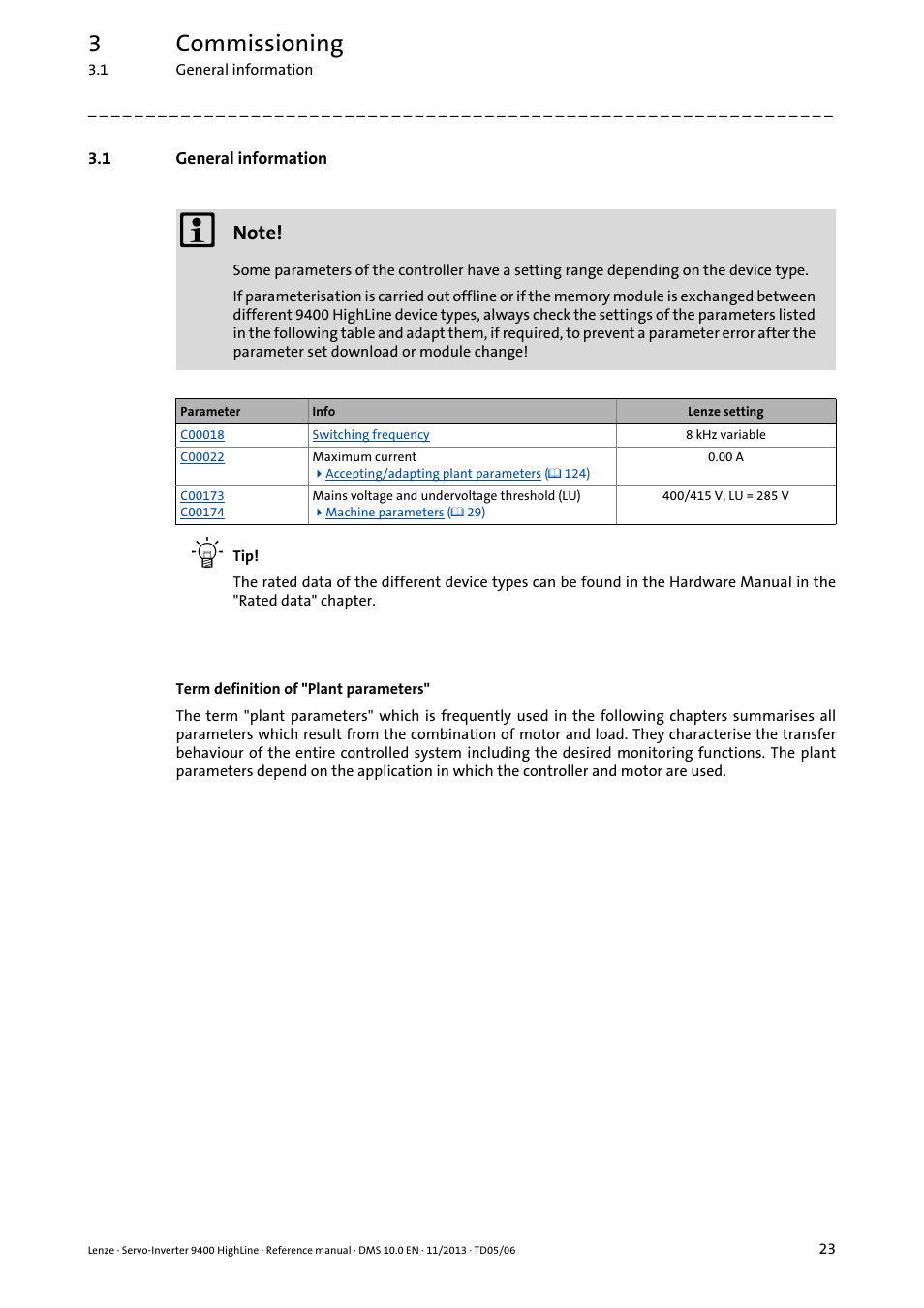 1 general information, General information, 3commissioning | Lenze 9400 User Manual | Page 23 / 954