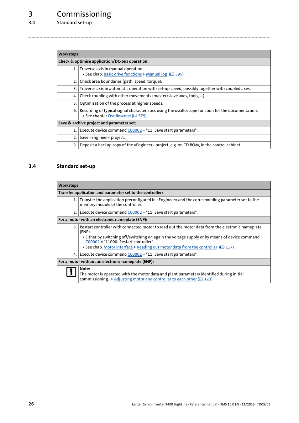 4 standard set-up, Standard set-up, 3commissioning | Lenze 9400 User Manual | Page 26 / 954