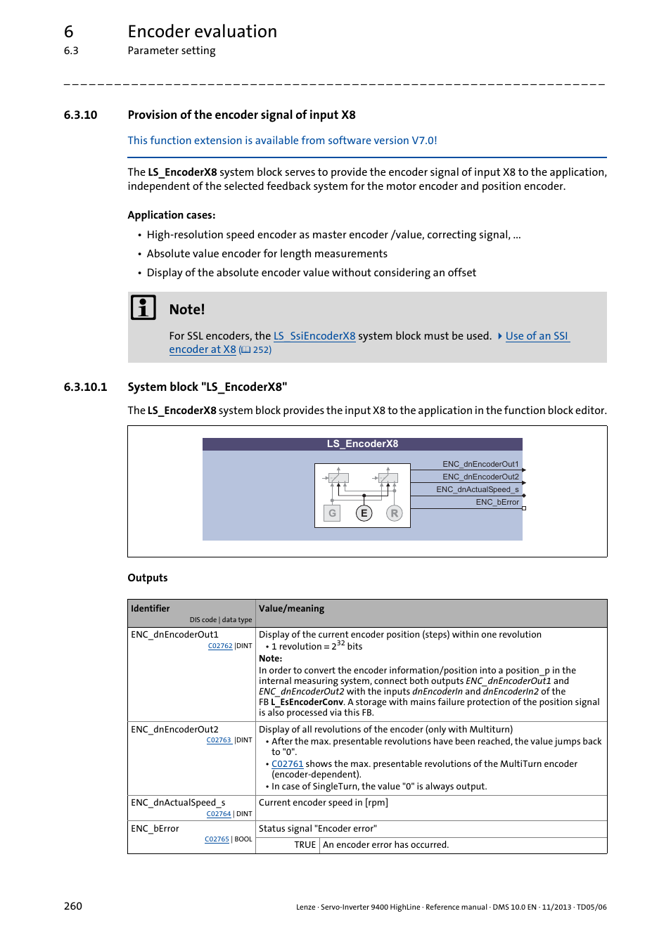 10 provision of the encoder signal of input x8, 1 system block "ls_encoderx8, Provision of the encoder signal of input x8 | 6encoder evaluation | Lenze 9400 User Manual | Page 260 / 954