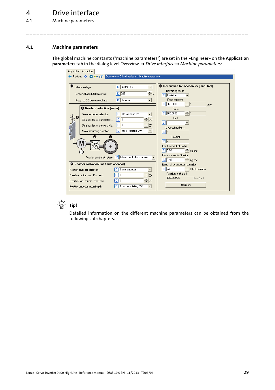 1 machine parameters, Machine parameters, Machine parameters ( 29) | 4drive interface | Lenze 9400 User Manual | Page 29 / 954