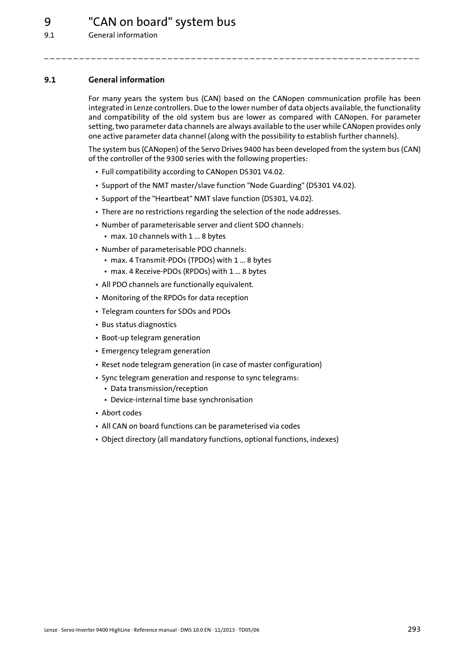 1 general information, General information, 9"can on board" system bus | Lenze 9400 User Manual | Page 293 / 954