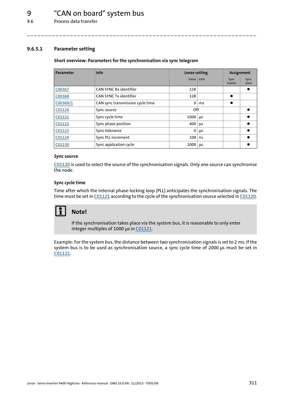 1 parameter setting, 9"can on board" system bus | Lenze 9400 User Manual | Page 311 / 954