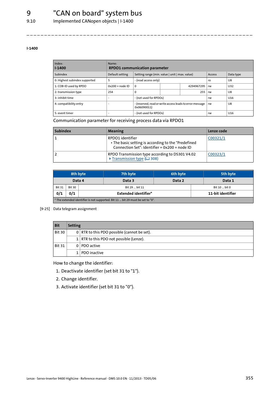 I-1400/1, I-1400, 9"can on board" system bus | Lenze 9400 User Manual | Page 355 / 954