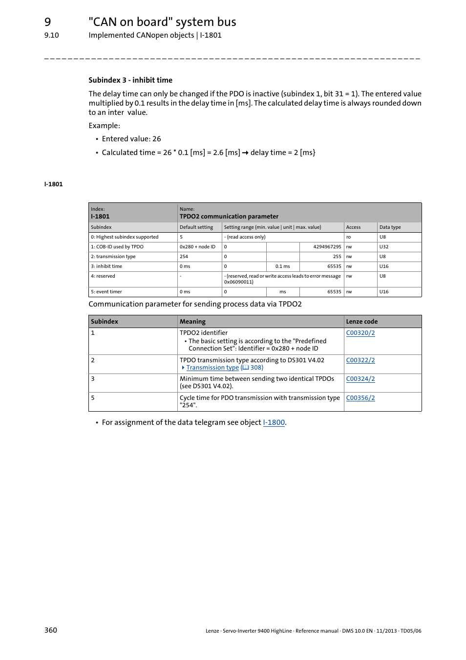 I-1801/1, 9"can on board" system bus | Lenze 9400 User Manual | Page 360 / 954