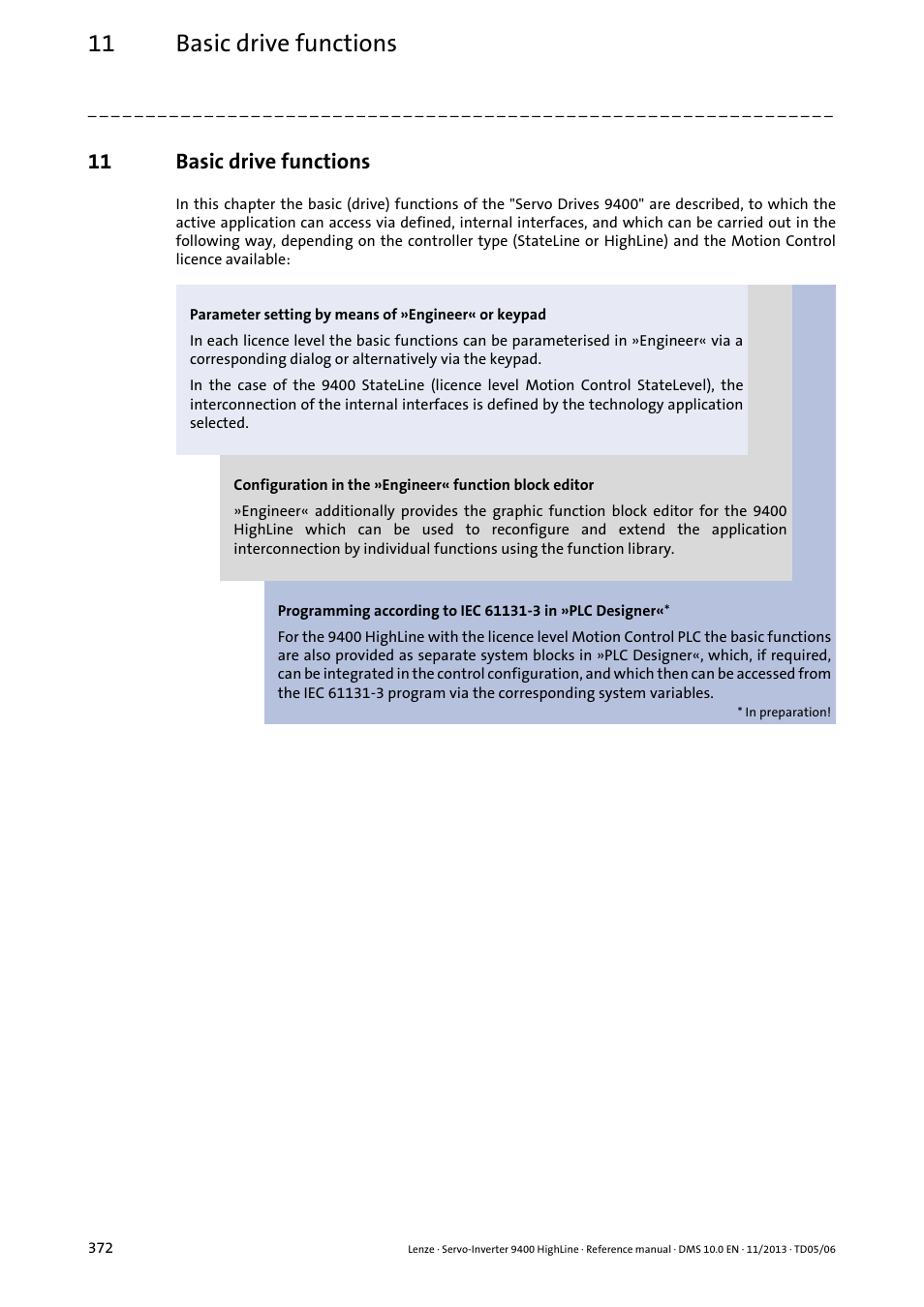 11 basic drive functions, Basic drive functions | Lenze 9400 User Manual | Page 372 / 954