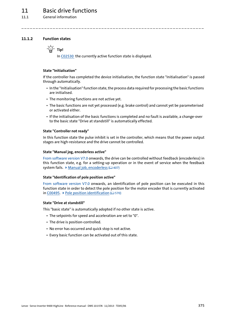 2 function states, 11 basic drive functions | Lenze 9400 User Manual | Page 375 / 954