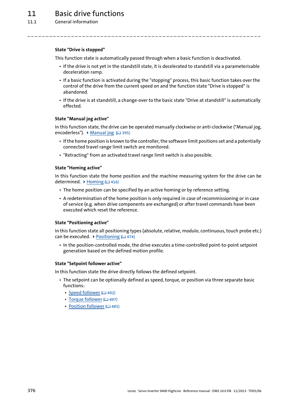 11 basic drive functions | Lenze 9400 User Manual | Page 376 / 954