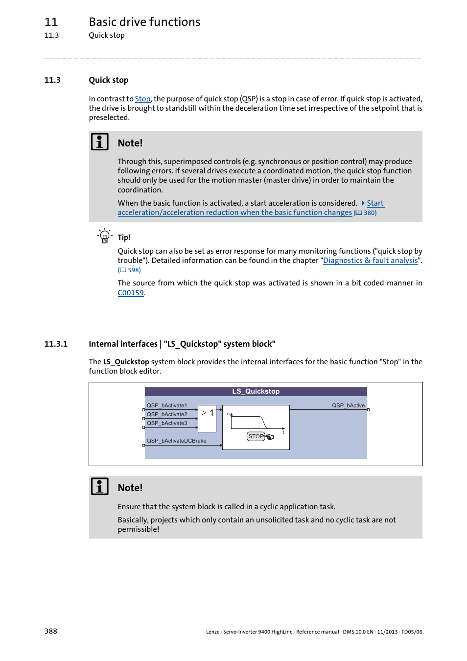 3 quick stop, Quick stop, Pter | Quick stop ( 388), 11 basic drive functions | Lenze 9400 User Manual | Page 388 / 954