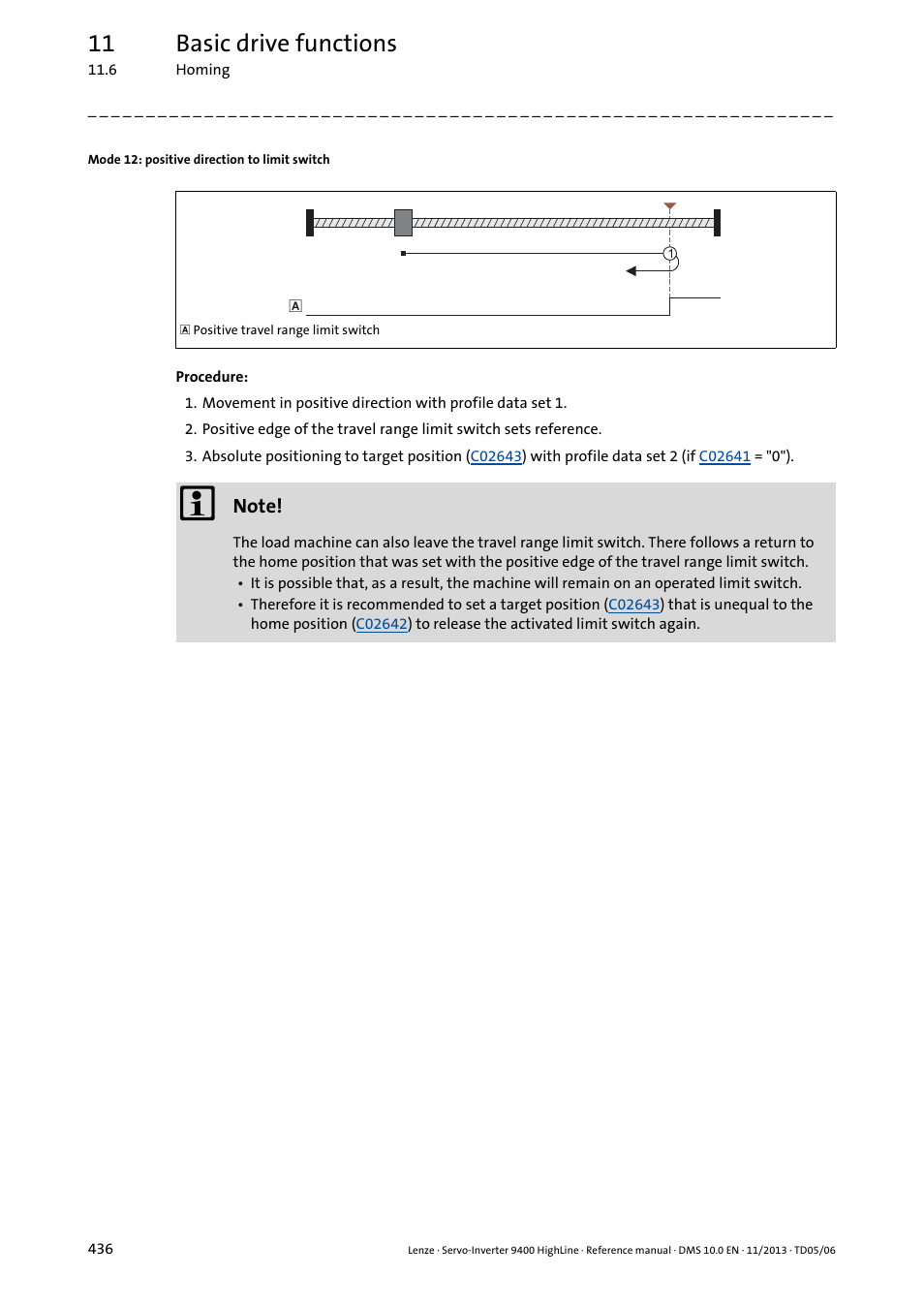 Mode 12: positive direction to limit switch, 11 basic drive functions | Lenze 9400 User Manual | Page 436 / 954