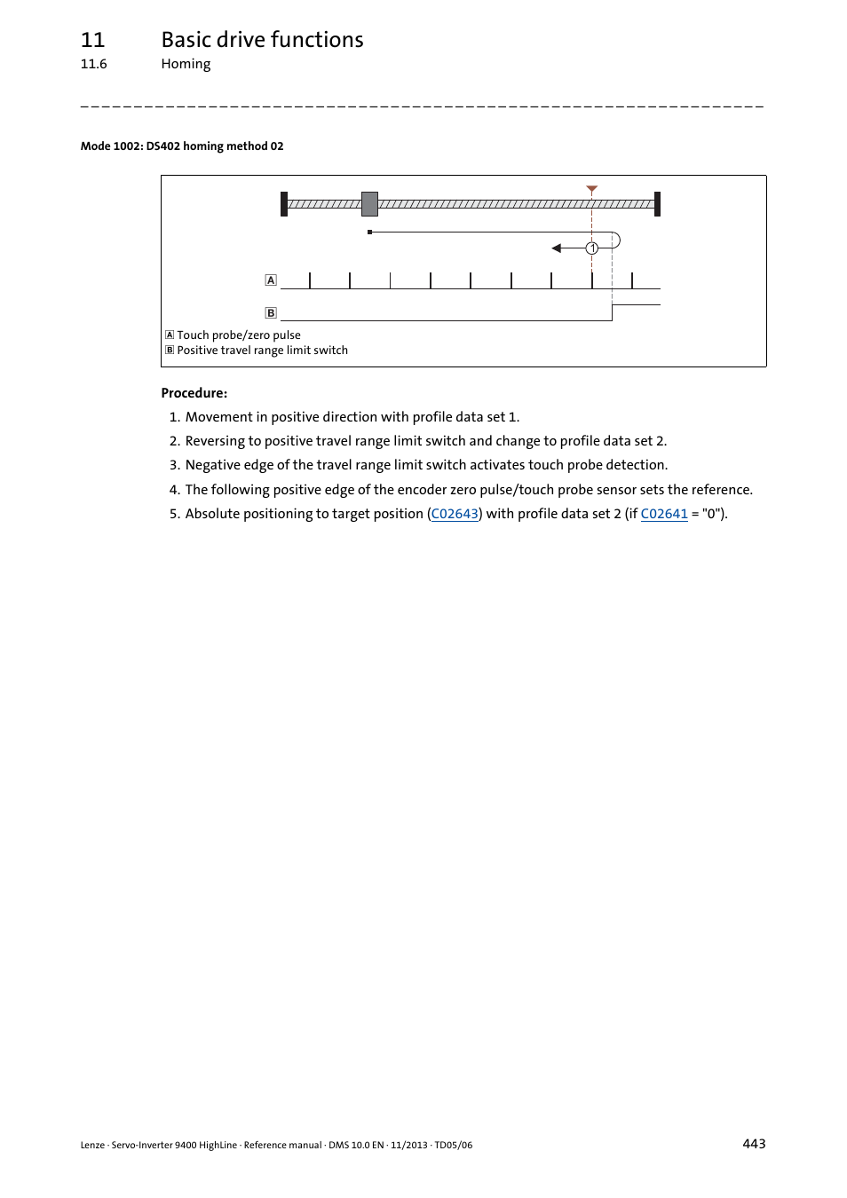 Mode 1002: ds402 homing method 02, 11 basic drive functions | Lenze 9400 User Manual | Page 443 / 954