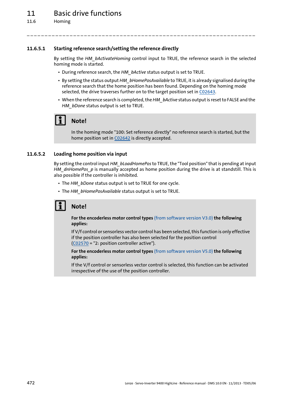 2 loading home position via input, 11 basic drive functions | Lenze 9400 User Manual | Page 472 / 954
