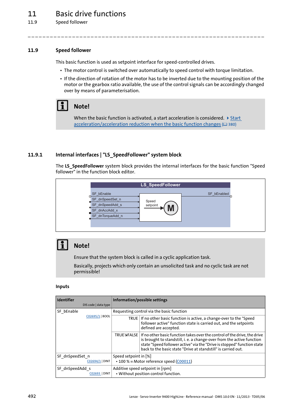 9 speed follower, Speed follower, Speed follower ( 492) | 11 basic drive functions | Lenze 9400 User Manual | Page 492 / 954