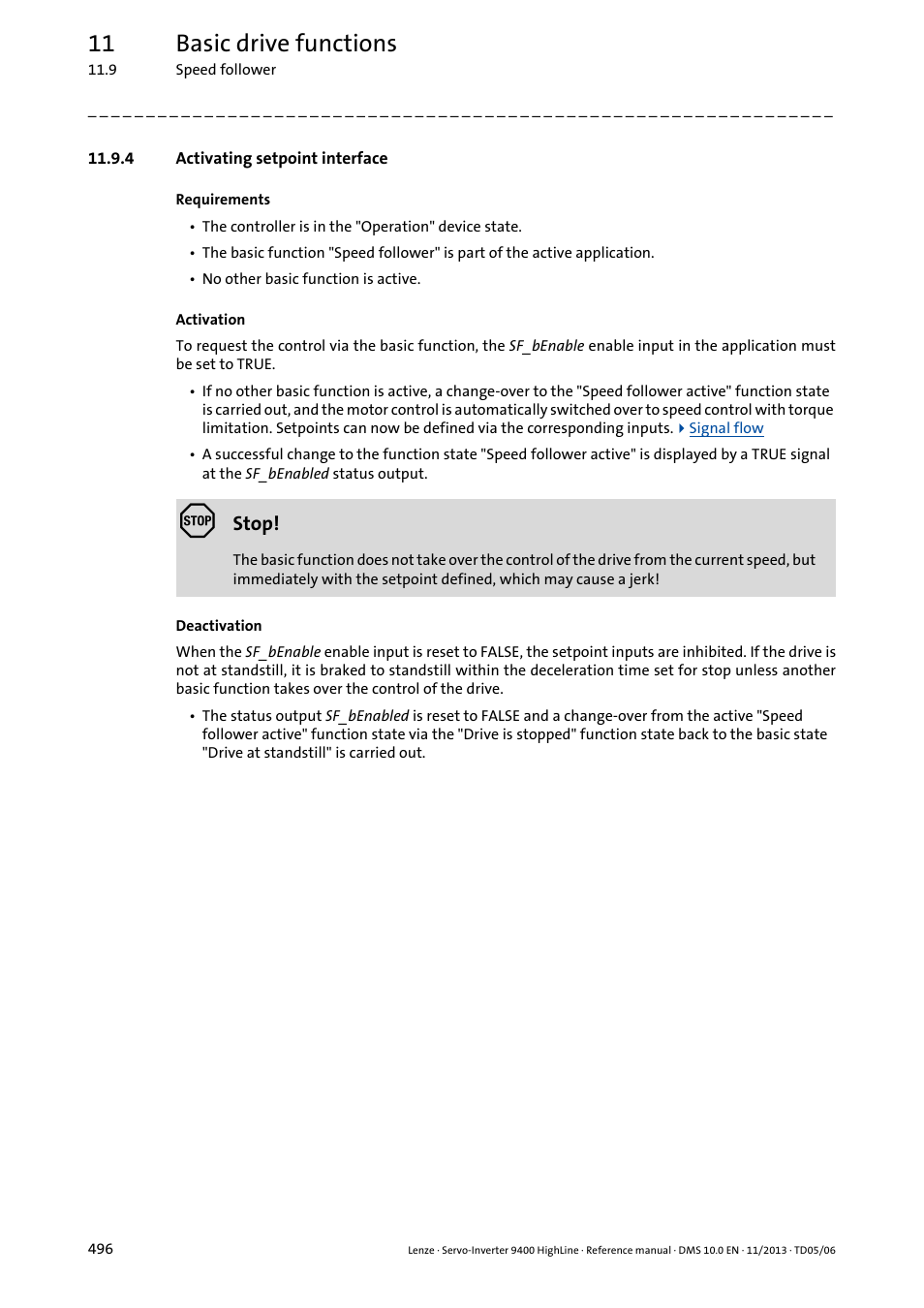 4 activating setpoint interface, 11 basic drive functions | Lenze 9400 User Manual | Page 496 / 954