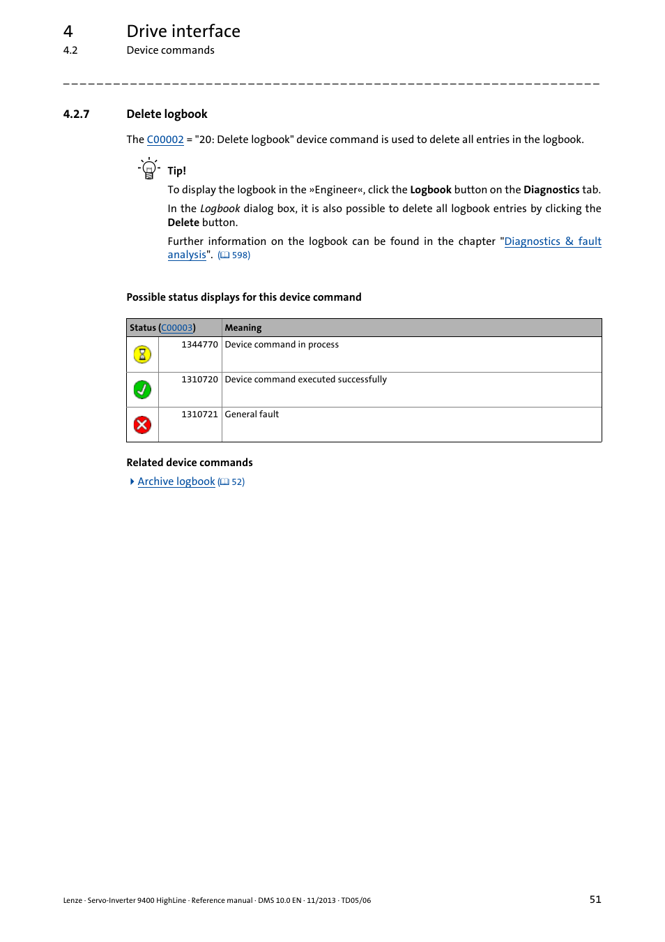 7 delete logbook, Delete logbook, 4drive interface | Lenze 9400 User Manual | Page 51 / 954