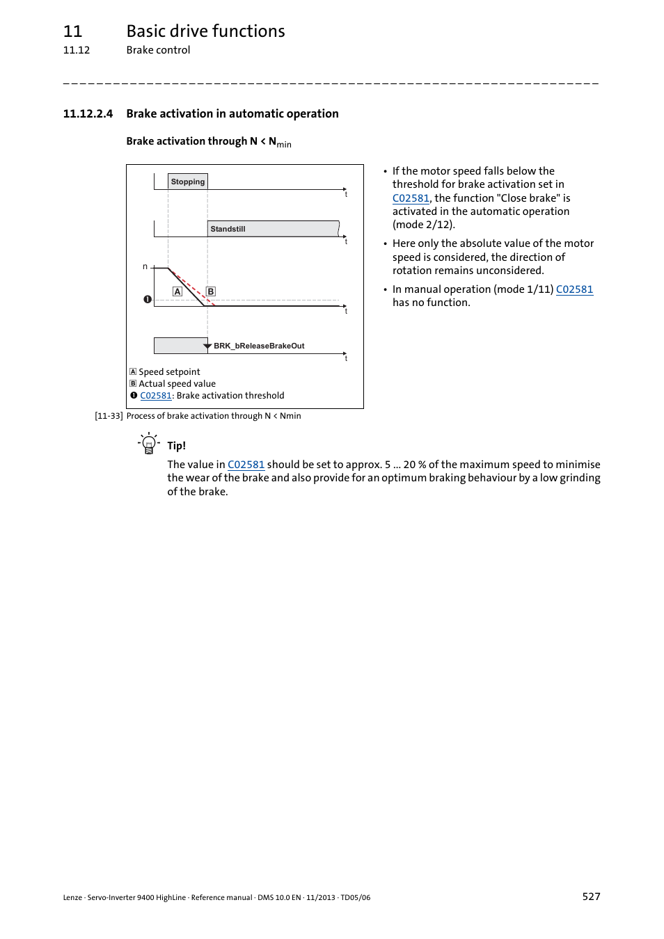 4 brake activation in automatic operation, 11 basic drive functions | Lenze 9400 User Manual | Page 527 / 954
