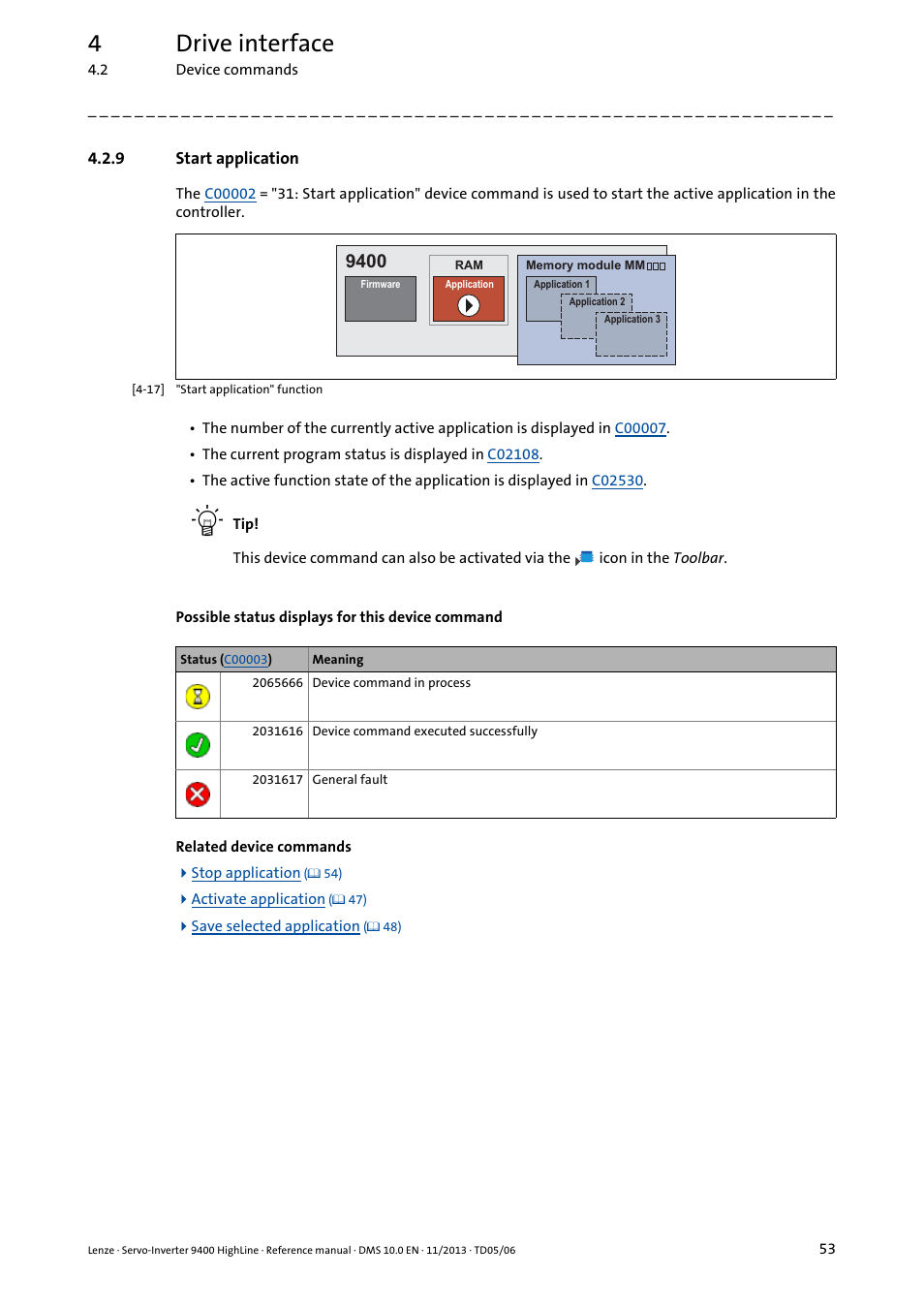 9 start application, Start application, 4drive interface | Lenze 9400 User Manual | Page 53 / 954