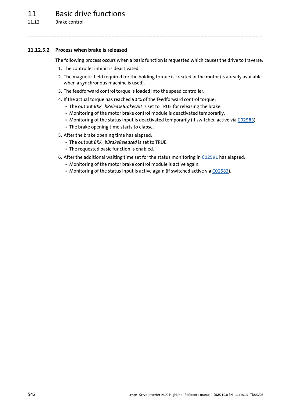 2 process when brake is released, 11 basic drive functions | Lenze 9400 User Manual | Page 542 / 954