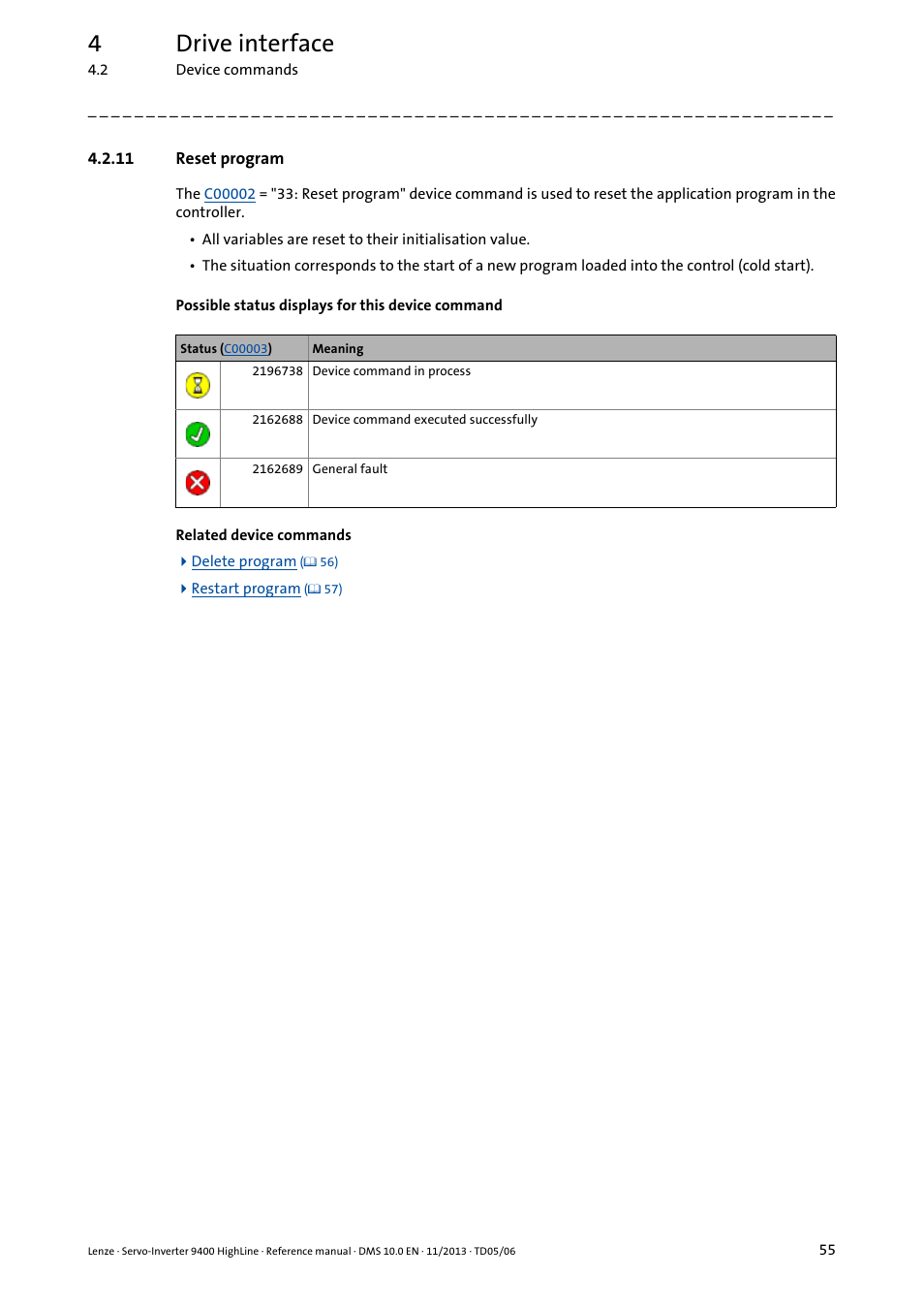 11 reset program, 4drive interface | Lenze 9400 User Manual | Page 55 / 954