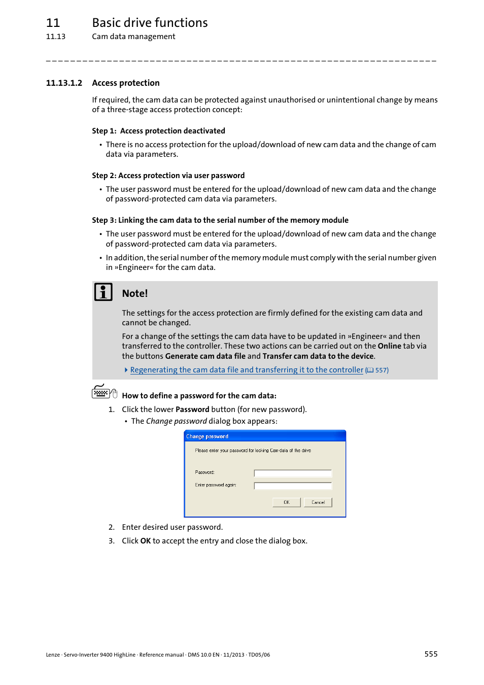 2 access protection, Data, Access protection ( 555) | 11 basic drive functions | Lenze 9400 User Manual | Page 555 / 954